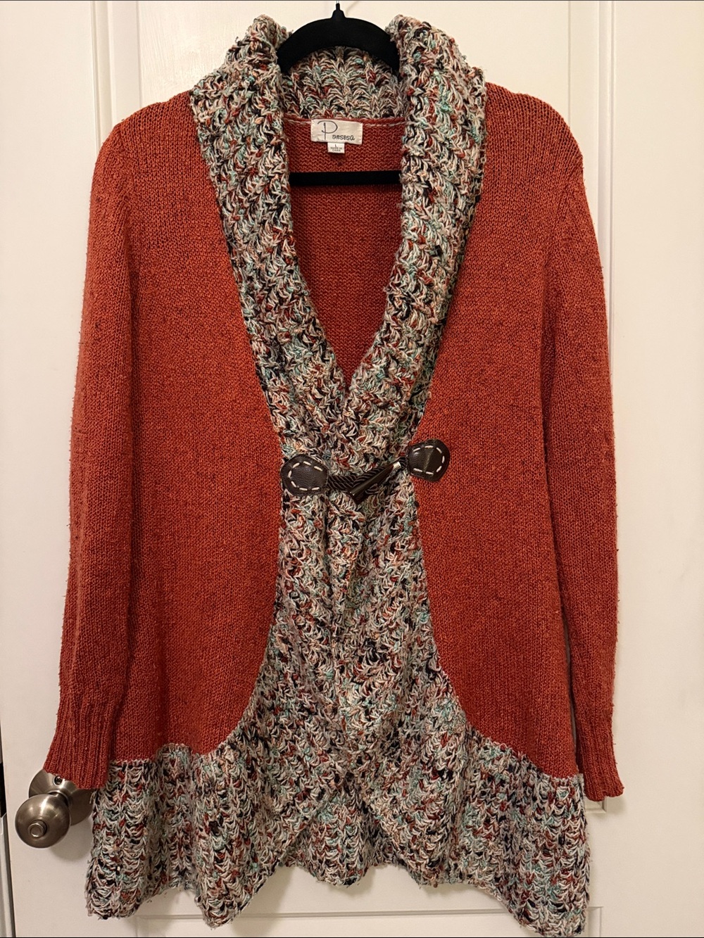 Ponsesa Sundance Burnt Orange Cardigan with Multicolor Shawl Trim